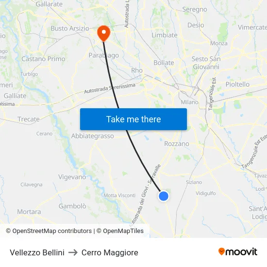 Vellezzo Bellini to Cerro Maggiore map