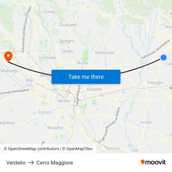 Verdello to Cerro Maggiore map