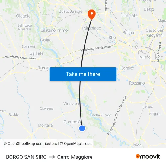 Borgo San Siro to Cerro Maggiore map