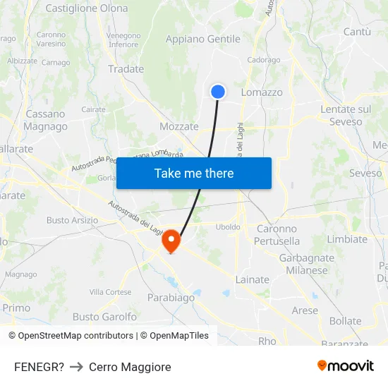 Fenegro to Cerro Maggiore map