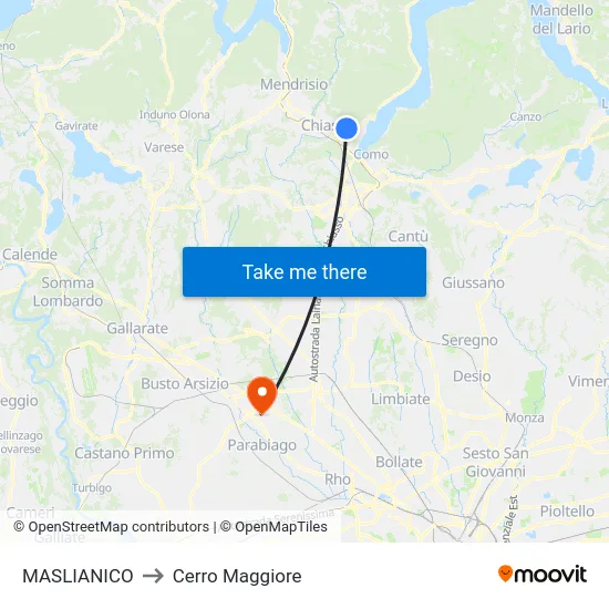 Maslianico to Cerro Maggiore map