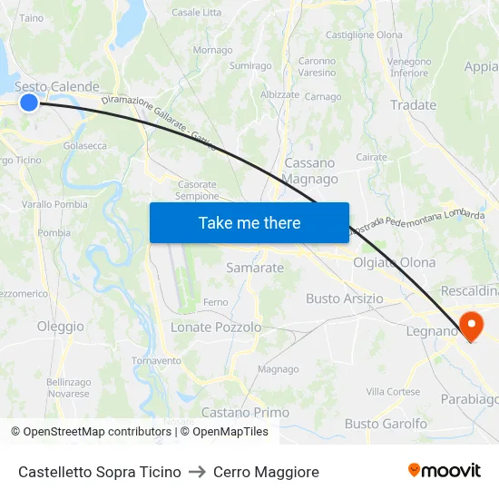 Castelletto Above Ticino to Cerro Maggiore map