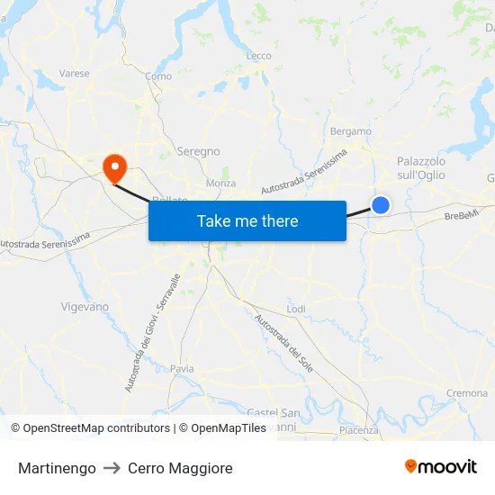 Martinengo to Cerro Maggiore map