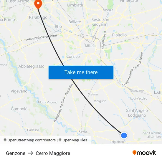 Genzone to Cerro Maggiore map