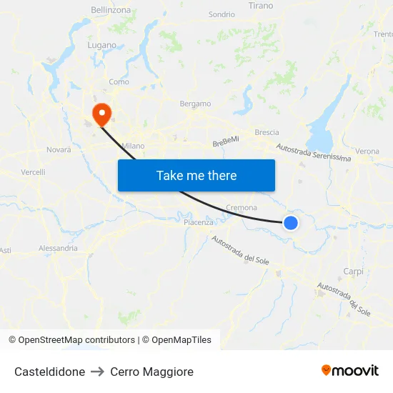 Casteldidone to Cerro Maggiore map