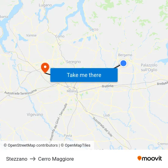 Stezzano to Cerro Maggiore map