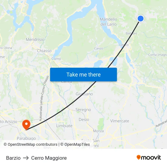 Barzio to Cerro Maggiore map