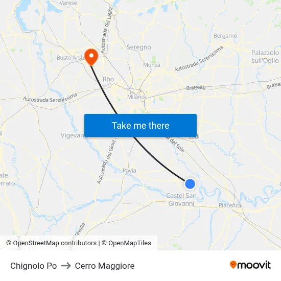 Chignolo Po to Cerro Maggiore map