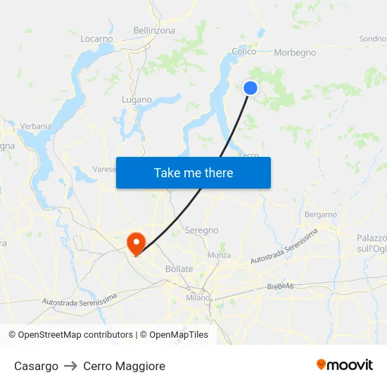 Casargo to Cerro Maggiore map