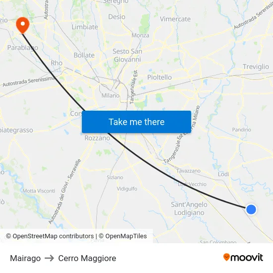 Mairago to Cerro Maggiore map
