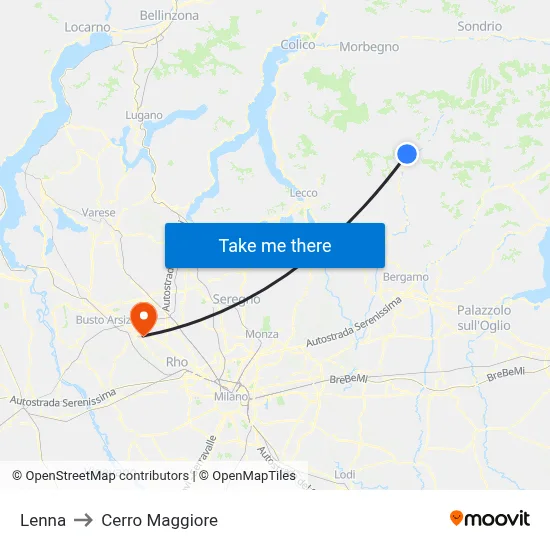 Lenna to Cerro Maggiore map