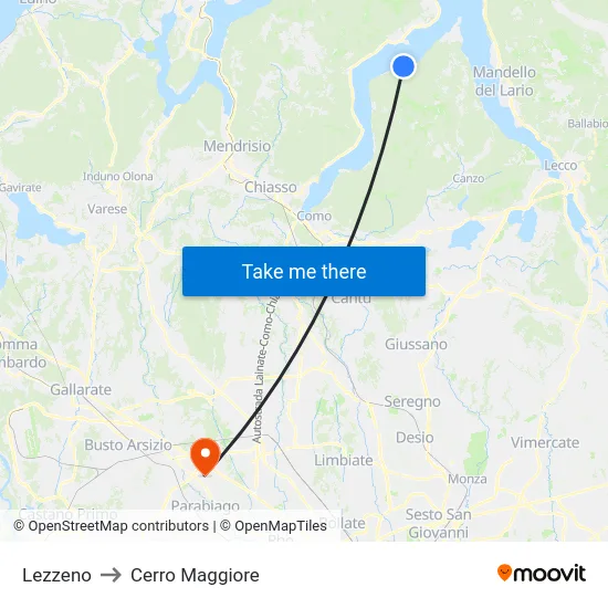 Lezzeno to Cerro Maggiore map