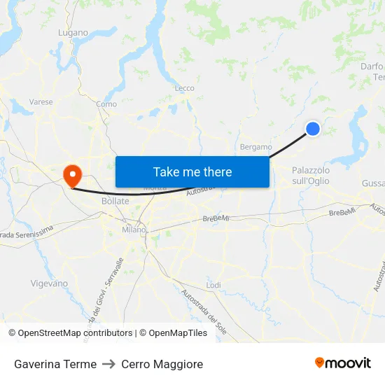 Gaverina Terme to Cerro Maggiore map