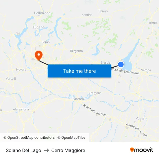 Soiano del Lago to Cerro Maggiore map