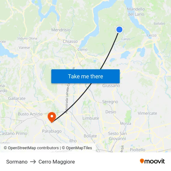Sormano to Cerro Maggiore map