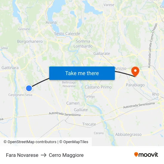 Fara Novarese to Cerro Maggiore map