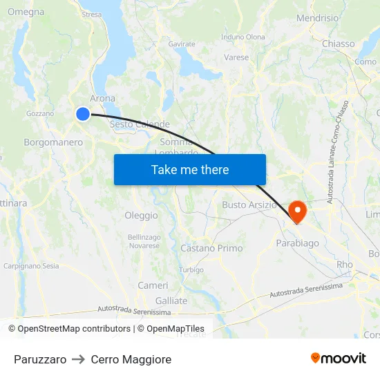 Paruzzaro to Cerro Maggiore map