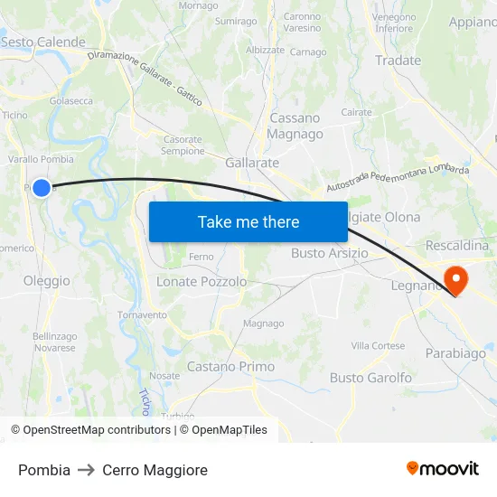 Pombia to Cerro Maggiore map