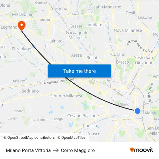 Milan Porta Vittoria to Cerro Maggiore map