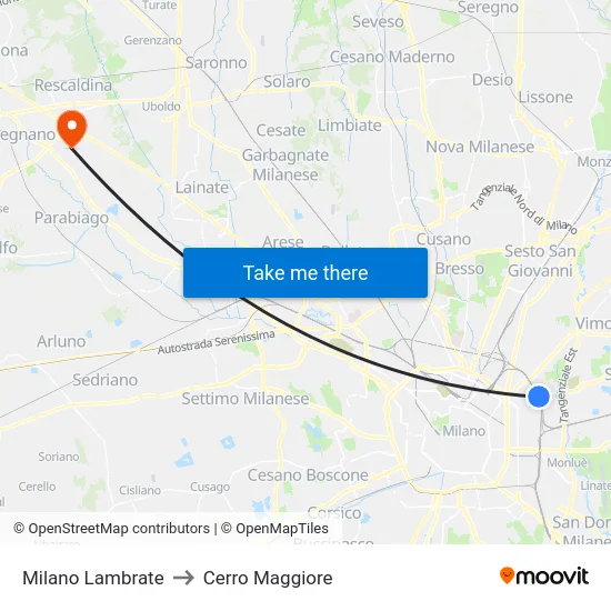 Milano Lambrate to Cerro Maggiore map