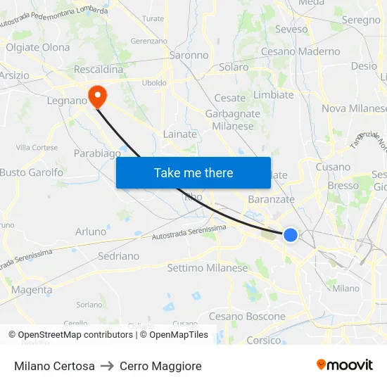 Milano Certosa to Cerro Maggiore map