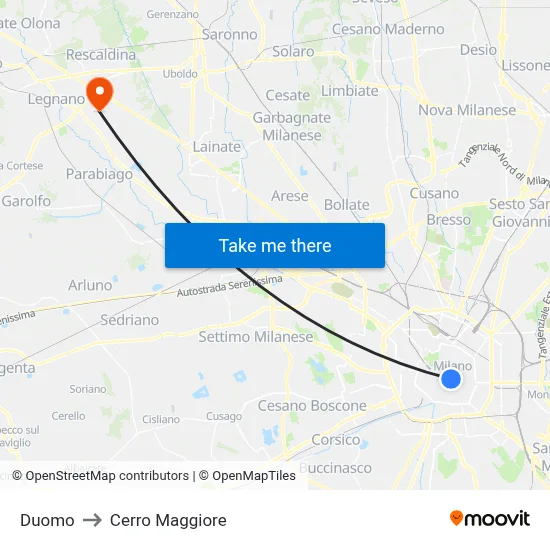 Duomo to Cerro Maggiore map