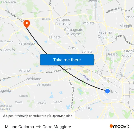 Milan Cadorna to Cerro Maggiore map