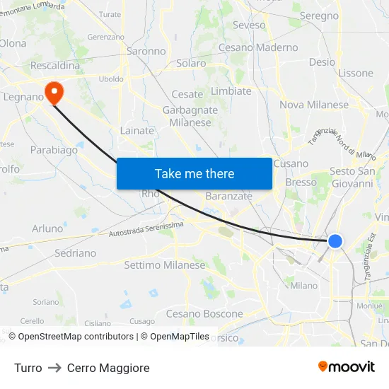 Turro to Cerro Maggiore map