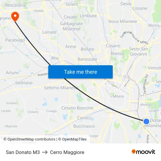 San Donato M3 to Cerro Maggiore map