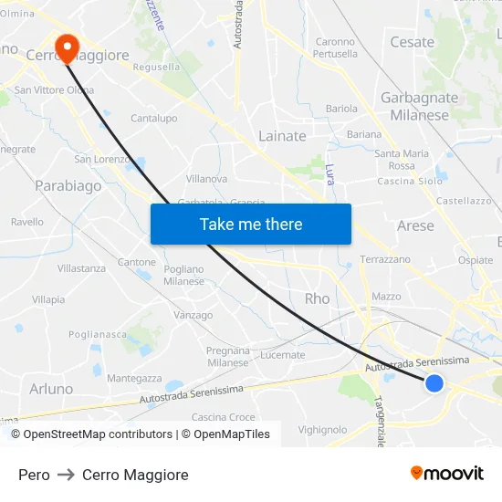 Pero to Cerro Maggiore map