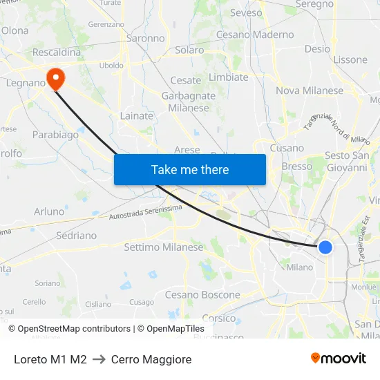 Loreto M1 M2 to Cerro Maggiore map