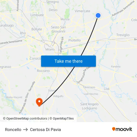 Roncello to Certosa Di Pavia map