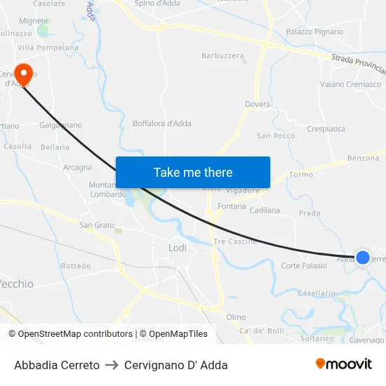 Abbadia Cerreto to Cervignano d'Adda map