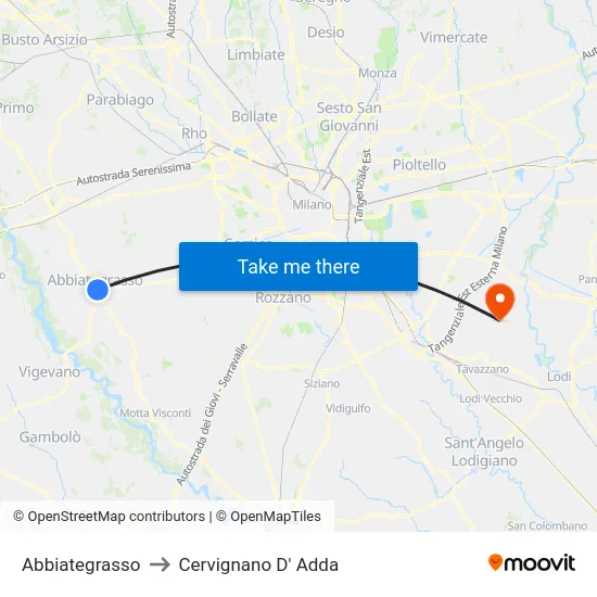 Abbiategrasso to Cervignano d'Adda map