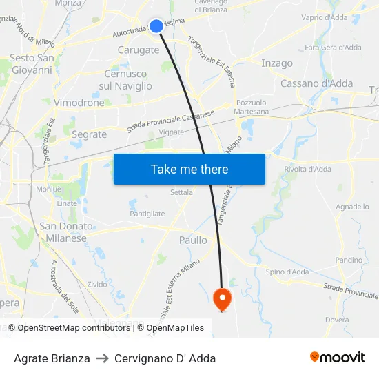 Agrate Brianza to Cervignano D' Adda map