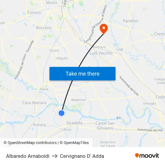 Albaredo Arnaboldi to Cervignano d'Adda map