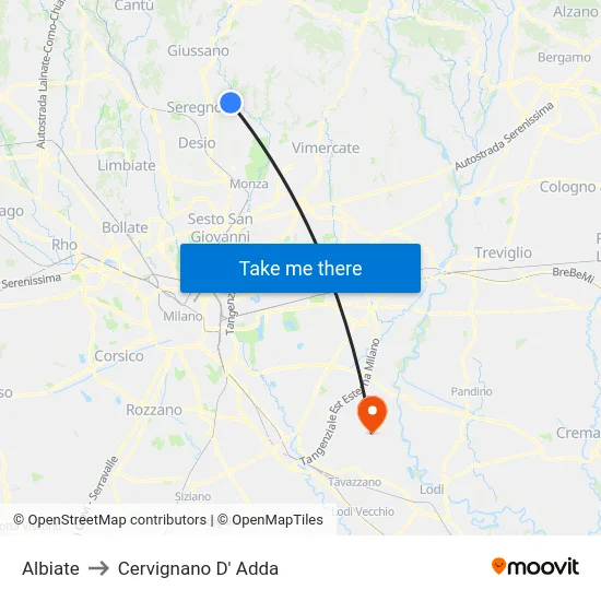 Albiate to Cervignano D' Adda map