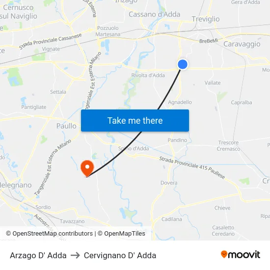 Arzago D' Adda to Cervignano D' Adda map