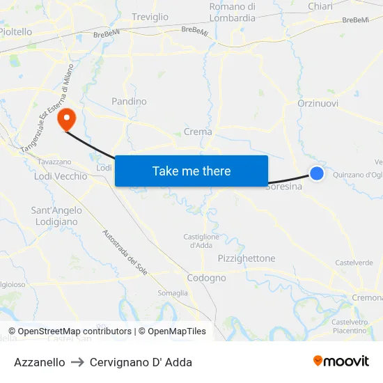 Azzanello to Cervignano d'Adda map
