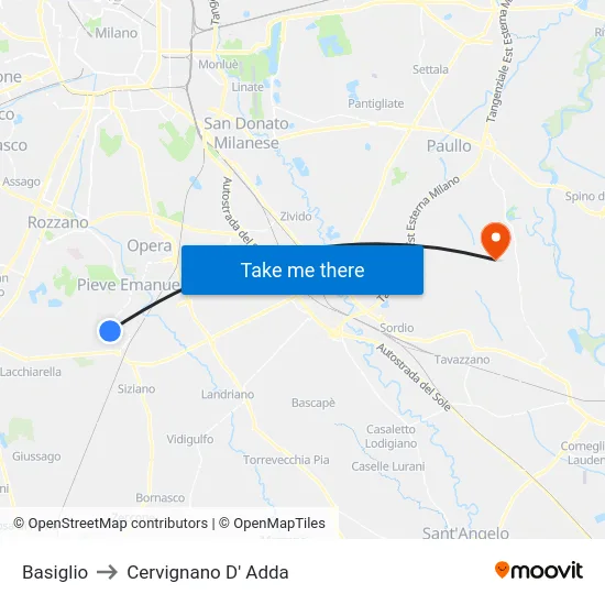 Basiglio to Cervignano D' Adda map
