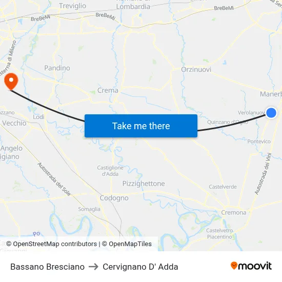 Bassano Bresciano to Cervignano d'Adda map