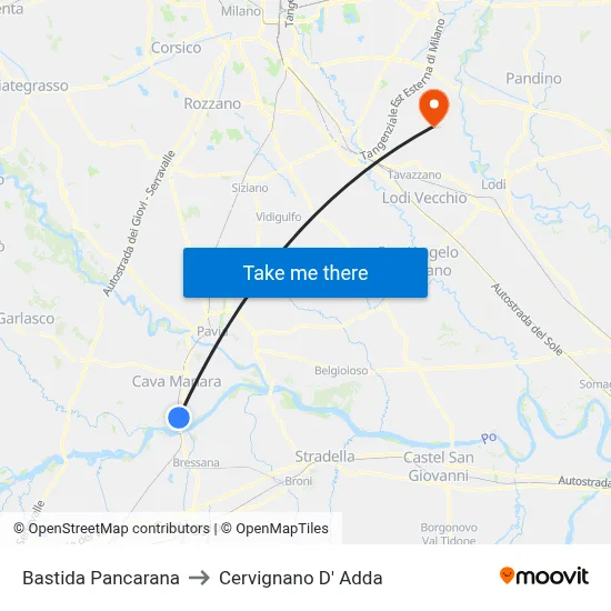 Bastida Pancarana to Cervignano d'Adda map