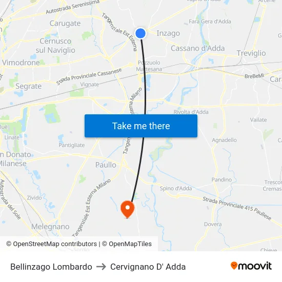 Bellinzago Lombardo to Cervignano D' Adda map