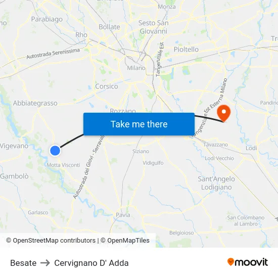 Besate to Cervignano D' Adda map
