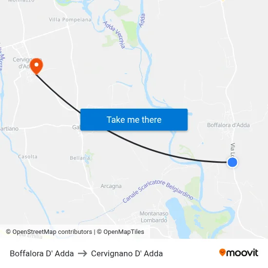 Boffalora D'Adda to Cervignano d'Adda map