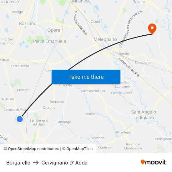 Borgarello to Cervignano D' Adda map