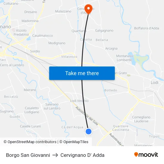 Borgo San Giovanni to Cervignano D' Adda map