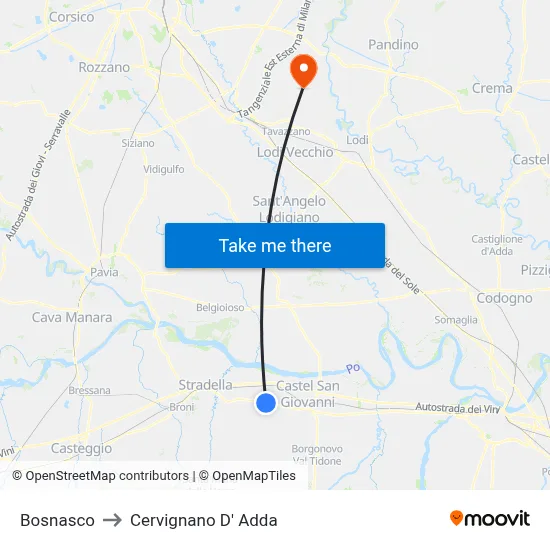 Bosnasco to Cervignano d'Adda map