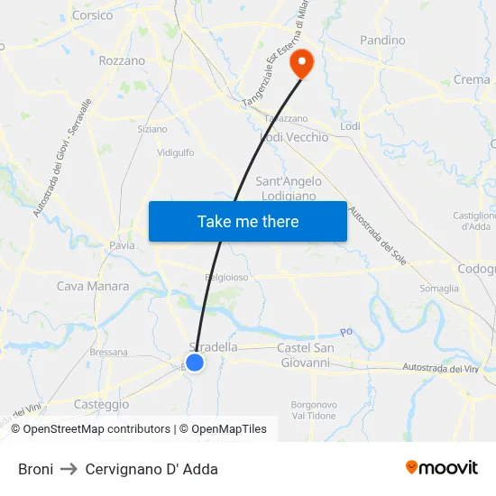 Broni to Cervignano d'Adda map