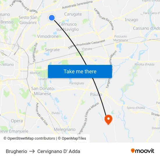 Brugherio to Cervignano D' Adda map
